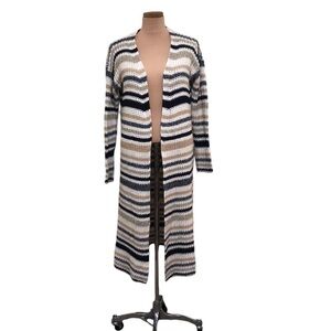 Francesca’s Collection Alya Duster Cardigan Sweater Size Medium White Tan Blue